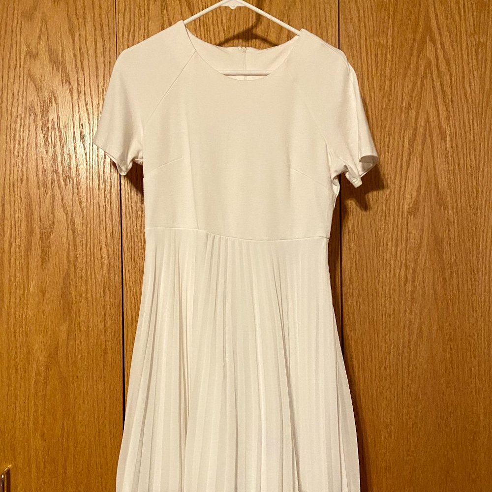 WOOSEA Women's Elegant Pleated Short Sleeves Cocktail Party Swing Dress, Size L